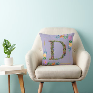 Coussin Lettre D de l'alphabet floral