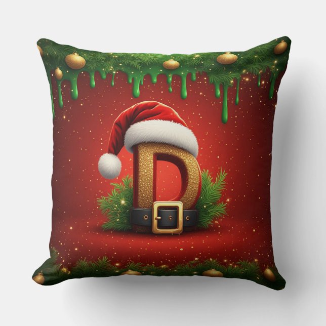 Coussin Lettre D de Noël avec style de couronne de Noël 🎁 (Recto)