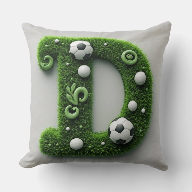 Coussin Lettre D en topiaire d'herbe verte avec ballon de  (Recto)