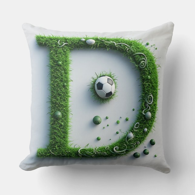 Coussin Lettre D en topiaire d'herbe verte avec ballon de  (Recto)