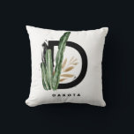 Coussin Lettre D Monogramme | Cactus tropicaux Personnalis<br><div class="desc">Carnet monogramme de lettre D personnalisable avec cactus aquarelle,  feuilles faux feuille d'or et accents de brosse d'aquarelle noire. Personnalisez ce carnet de monogramme tropical en ajoutant votre nom ou d'autres détails. Ce carnet monogrammé de lettre D boho sera parfait comme cadeau. D'autres lettres sont disponibles.</div>
