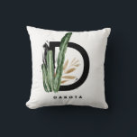Coussin Lettre D Monogramme | Cactus tropicaux Personnalis<br><div class="desc">Carnet monogramme de lettre D personnalisable avec cactus aquarelle,  feuilles faux feuille d'or et accents de brosse d'aquarelle noire. Personnalisez ce carnet de monogramme tropical en ajoutant votre nom ou d'autres détails. Ce carnet monogrammé de lettre D boho sera parfait comme cadeau. D'autres lettres sont disponibles.</div>