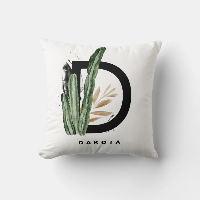 Coussin Lettre D Monogramme | Cactus tropicaux Personnalis (Recto)