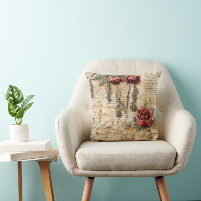Coussin Lettre d'amour florale antique nostalgique (Chaise)