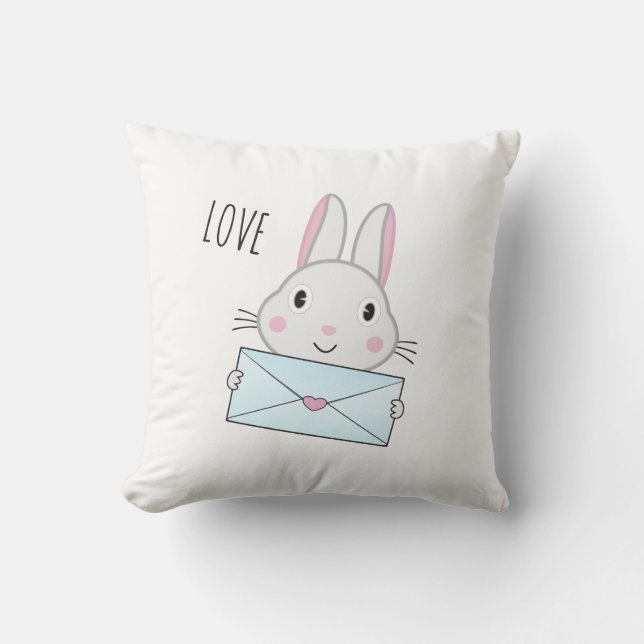 Coussin Lettre d'amour mignonne et belle lapin tenant (Recto)
