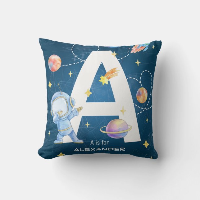 Coussin Lettre d'aventure spatiale personnalisable 'A' Thr (Recto)