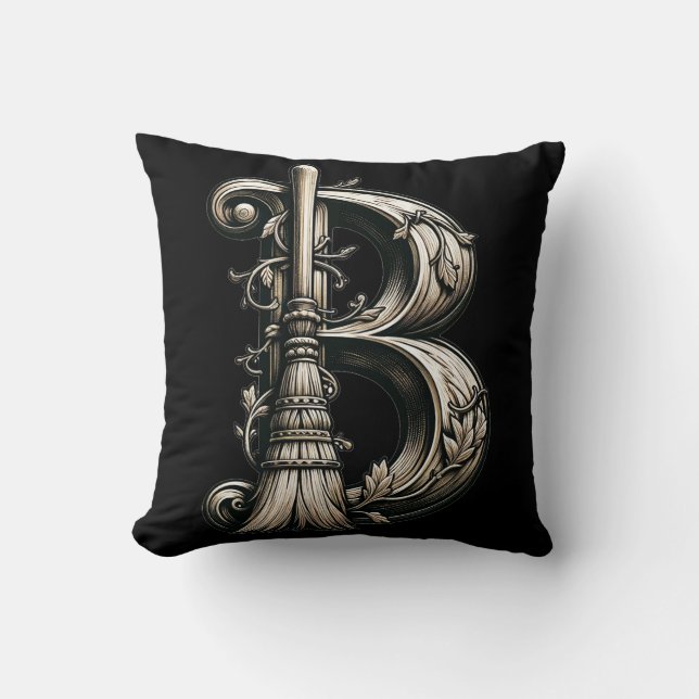 Coussin Lettre de chambre de sorcière B personnalisée init (Recto)