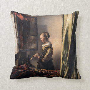 Coussin Lettre de lecture de fille à la fenêtre ouverte
