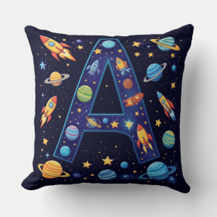 Coussin 🚀 Lettre de l'espace A Fusées Planètes Étoiles En