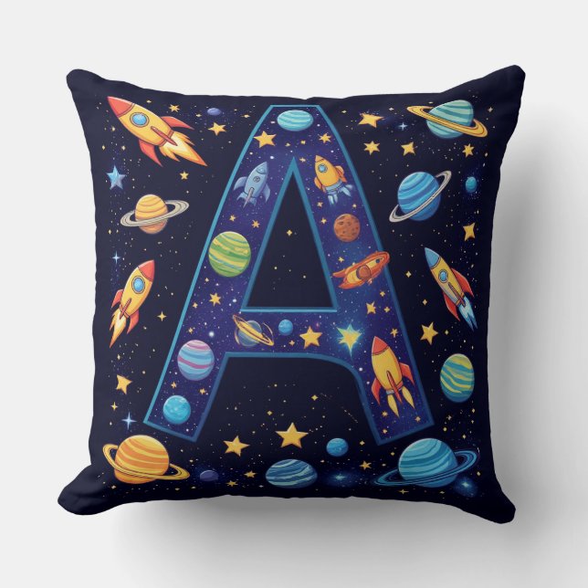 Coussin 🚀 Lettre de l'espace A Fusées Planètes Étoiles En (Recto)