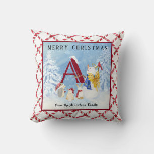 Coussin Lettre de monogramme un bonhomme de neige d'ange