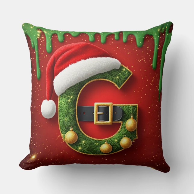 Coussin Lettre de Noël G avec monogramme de vacances festi (Recto)