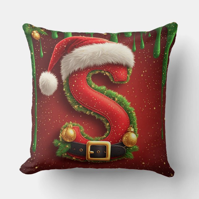 Coussin Lettre de Noël S avec chapeau de Père Noël Cadeau  (Recto)