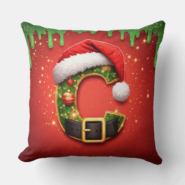 Coussin Lettre de Noël Y avec une couronne de pin festive  (Recto)