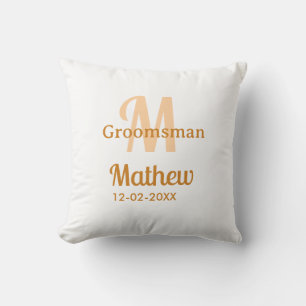 Coussin Lettre de nom de garçon d'honneur orange pastel ma