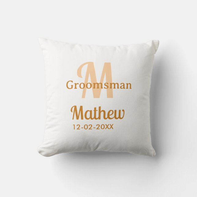 Coussin Lettre de nom de garçon d'honneur orange pastel ma (Recto)