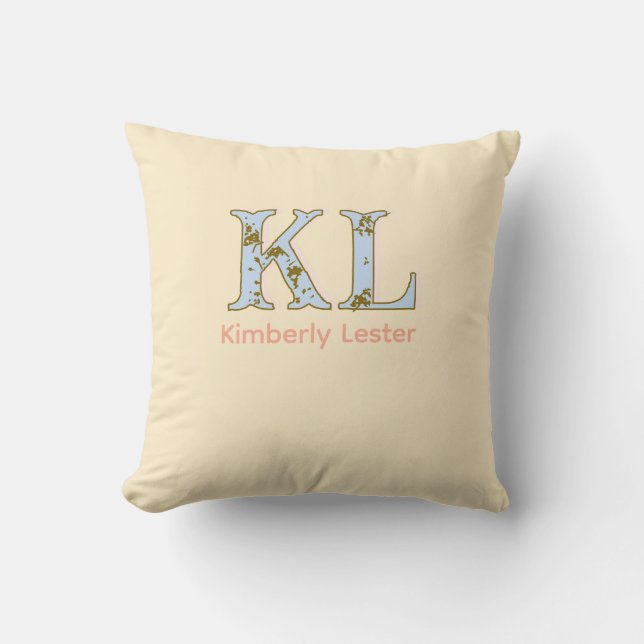 Coussin lettre de nom monogramme pêche rétro pastel gras (Recto)