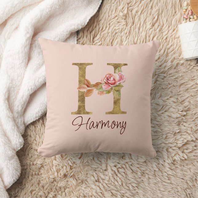Coussin Lettre de nom personnalisée H Roses roses blush fe (Couverture)