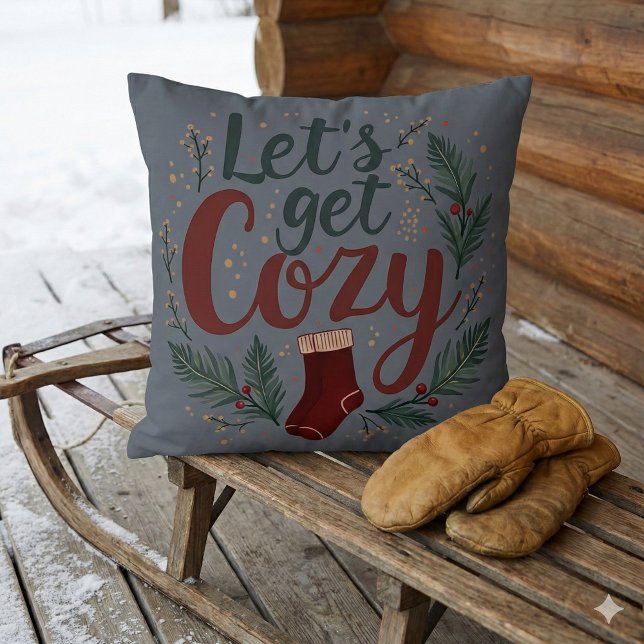 Coussin Lettre de pin de baie de vacances cosy (Cozy Holiday Pine Berry Lettering Throw Pillow Mockup D)