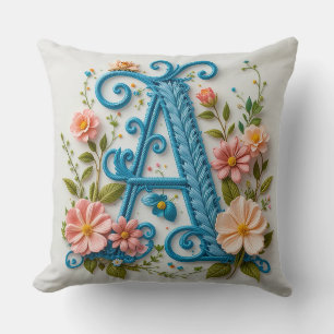Coussin Lettre Décorative A Typographie Florale Monogramme