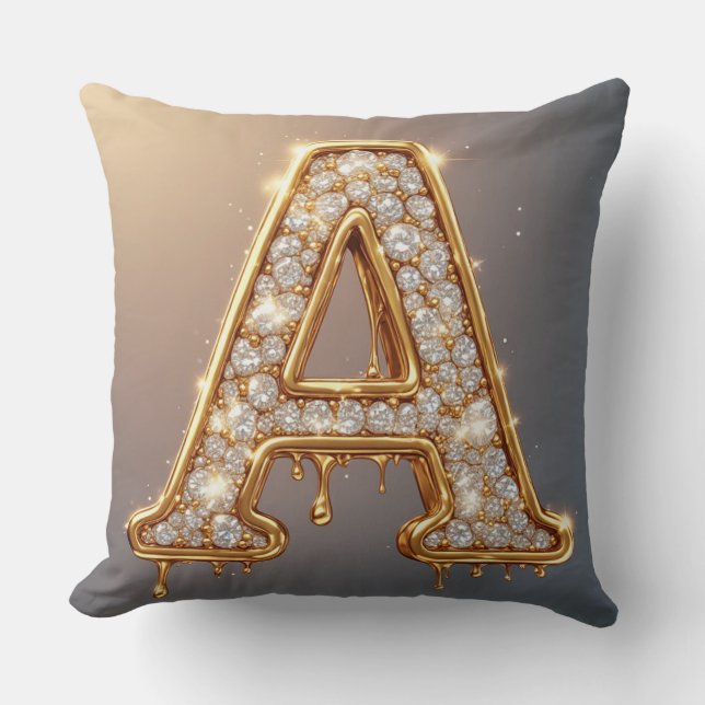 Coussin Lettre dorée A Diamant Drip Monogramme fondu (Recto)