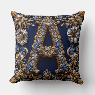 Coussin Lettre dorée élégante "A" avec décoration florale