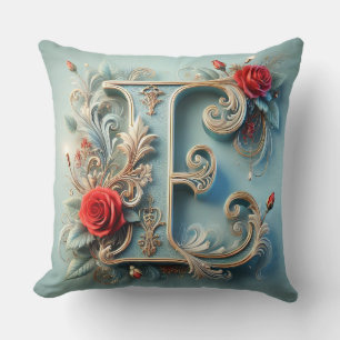 Coussin Lettre E en monogramme floral - Décoration d'intér