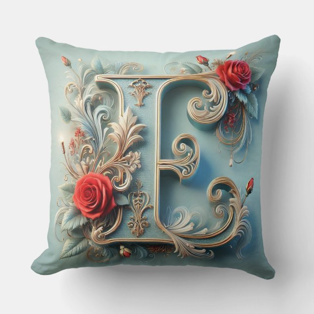 Coussin Lettre E en monogramme floral - Décoration d'intér (Recto)