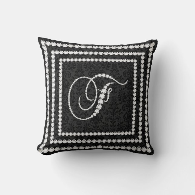 Coussin Lettre Élégante F Diamants Étincelants -Monogramme (Recto)