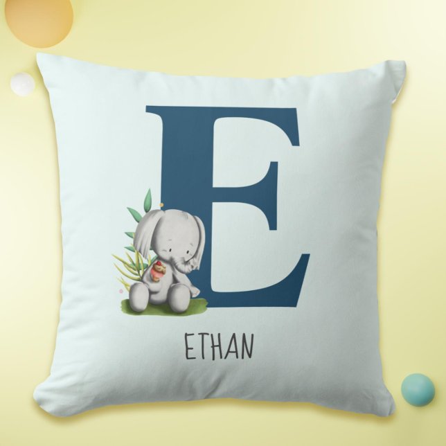 Coussin LETTRE ÉLEphante MILITAIRE E (Cute Elephant Monogram Nursery Throw Pillow)