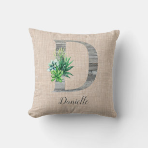 Coussin Lettre en bois de plage D & Succulents Personnalis