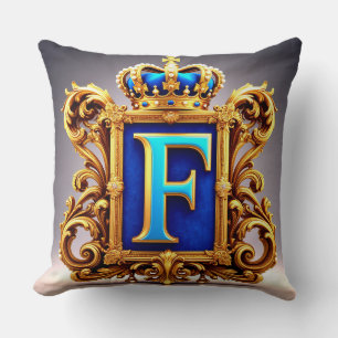 Coussin Lettre F bleue ornée