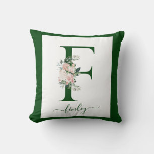 Coussin Lettre F florale à monogramme