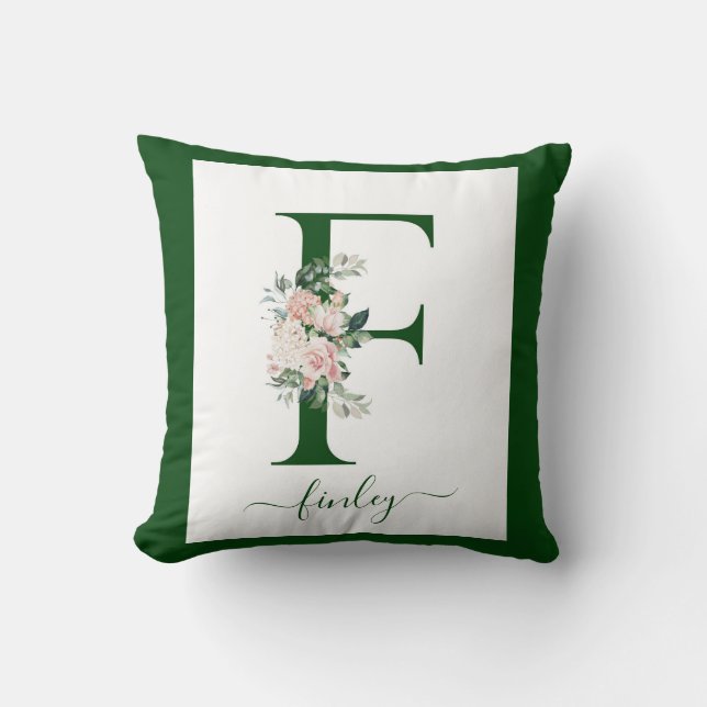 Coussin Lettre F florale à monogramme (Recto)
