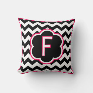 Coussin Lettre F Monogramme Chevron noir et blanc