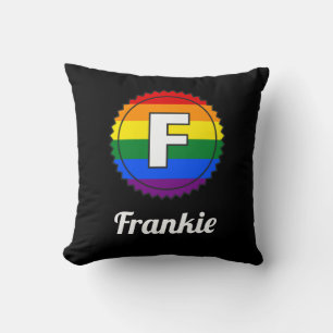Coussin Lettre F Nom Gay pride Rainbow Monogram - Noir