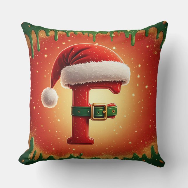 Coussin Lettre festive F avec couronne de pin Noël  (Recto)