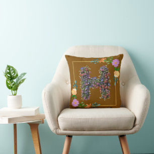 Coussin Lettre florale à l'aquarelle chic H