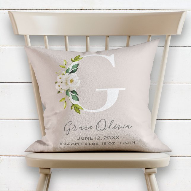 Coussin LETTRE Florale BLANCHE G MONogramme Bébé Statistiq (Créateur téléchargé)