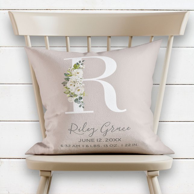 Coussin LETTRE Florale BLANCHE R MONogramme Bébé Statistiq (Créateur téléchargé)