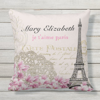 Coussin Lettre florale de dentelle de Tour Eiffel vintage