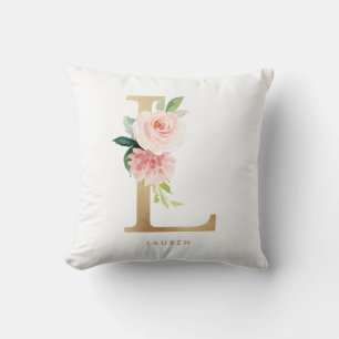 Coussin LETTRE Florale Faux OR Fhuile L MONO