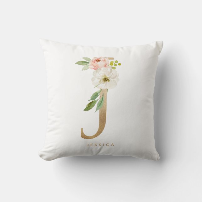 Coussin LETTRE Florale Faux OR FOLINE J MONO (Recto)