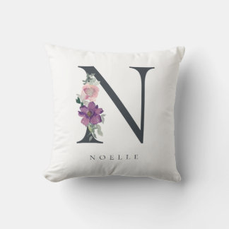 Coussin LETTRE Florale N Aquarelle violette
