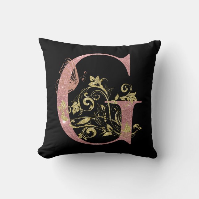 Coussin LETTRE Florale Parties scintillant rose G (Recto)
