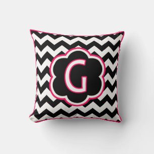 Coussin Lettre G Monogramme Chevron noir et blanc