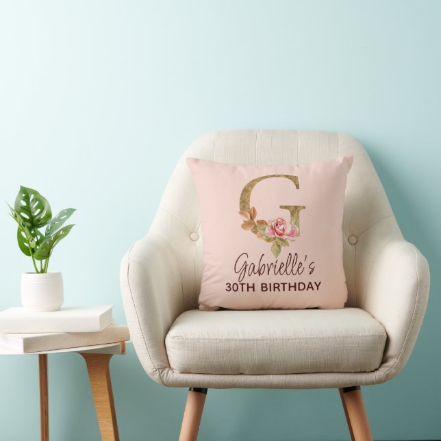 Coussin Lettre G Monogramme Or Roses Rose Pâle (Chaise)