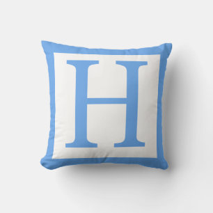 Coussin Lettre H Bébé Bleu Bordure