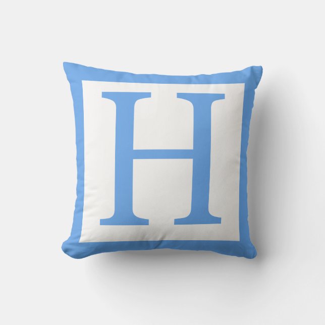 Coussin Lettre H Bébé Bleu Bordure (Recto)