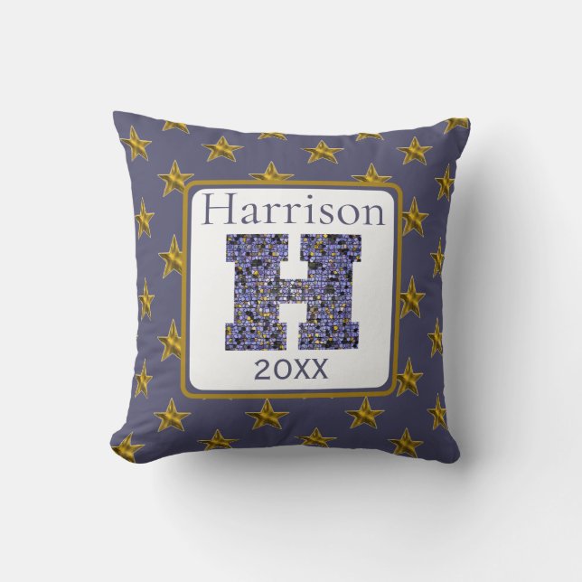 Coussin Lettre H étoiles or monogramme mosaïque (Recto)